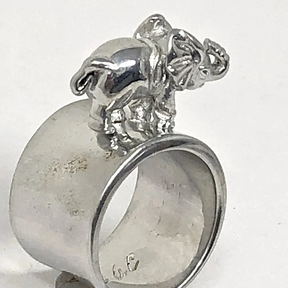 Elephant Ring Band Sz 9 Aluminum Arthur Court Signed Jewelry Trunk Up Lucky